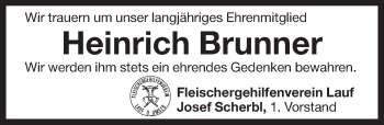 Traueranzeige von Heinrich Brunner von Pegnitz-Zeitung